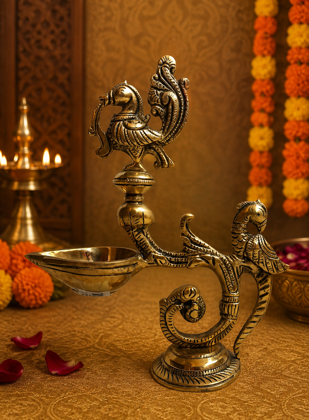 Brass Annapakshi Peacock Lamp for Pooja & Traditional Home Decor