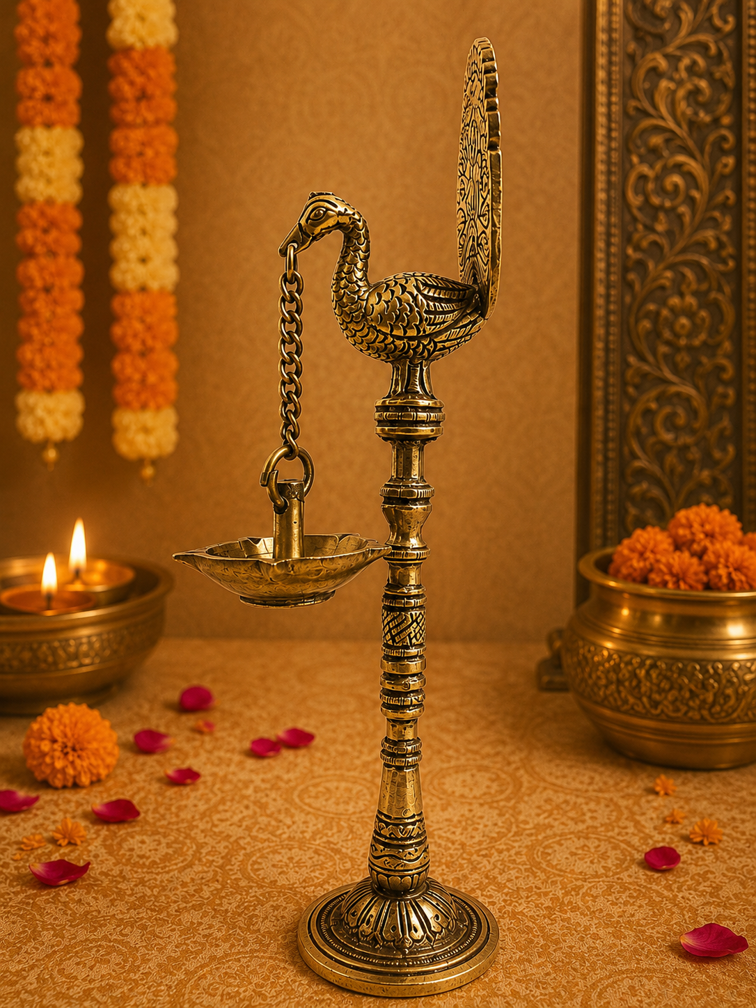 Brass Peacock Lamp | Traditional Diya for Pooja & Home Decor