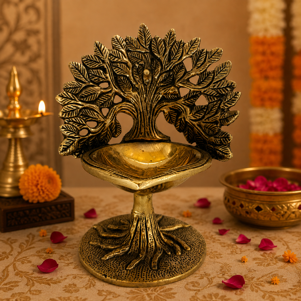 Brass Tree Lamp Diya for Pooja, Home Decor & Gifting