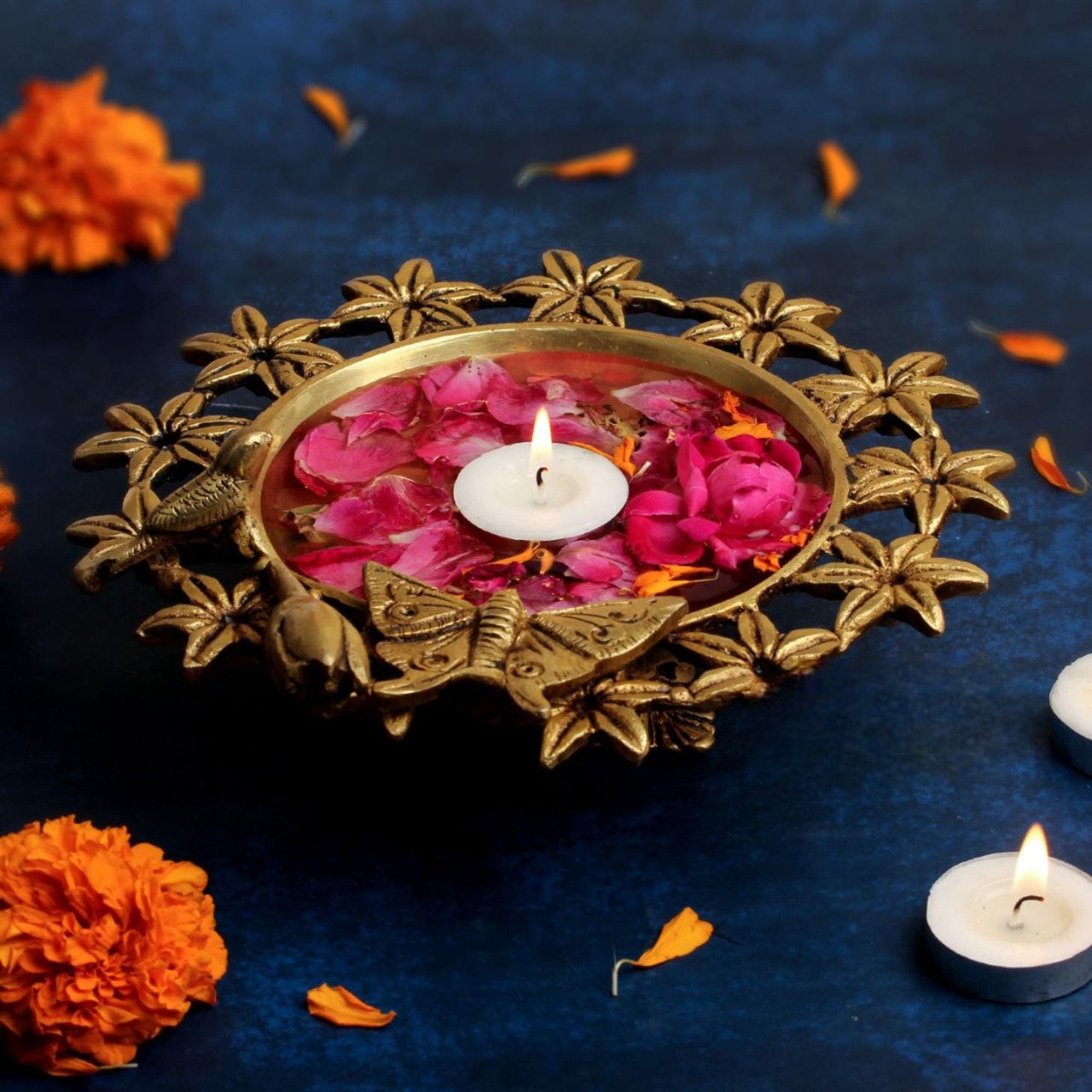 Premium Brass Butterfly Urli Bowl | Decorative Pooja & Home Décor