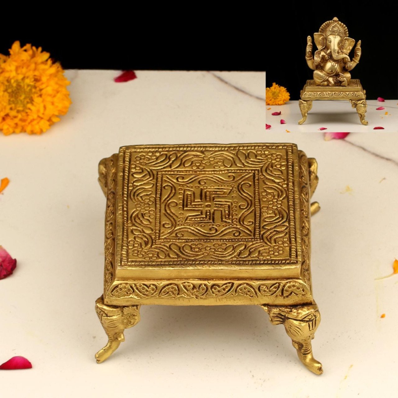 Brass Chowki 2.5 Inch | Handcrafted Puja Stand for Idols & Kalash