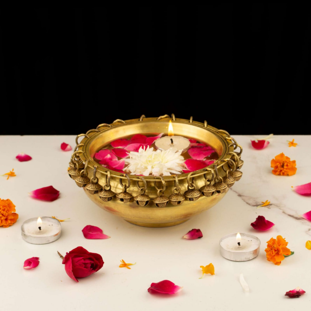 Brass Ghungroo Urli | Traditional Indian Decorative Bowl for Home & Pooja