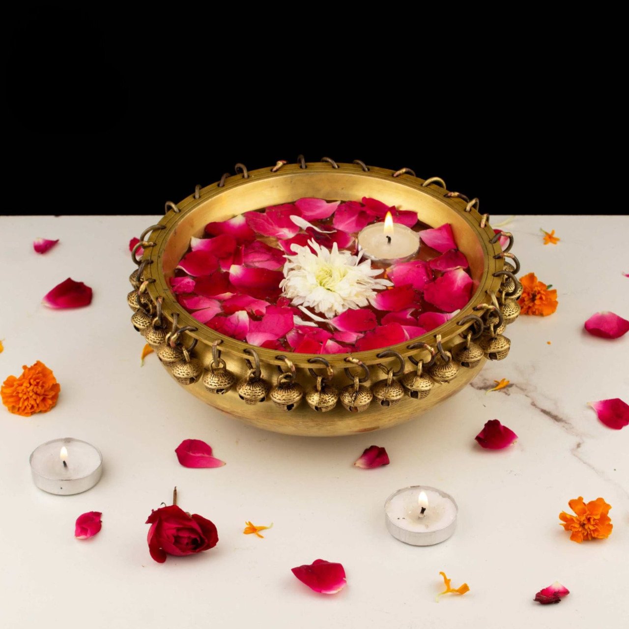 Brass Ghungroo Urli Bowl for Home Decor, Pooja & Gifting