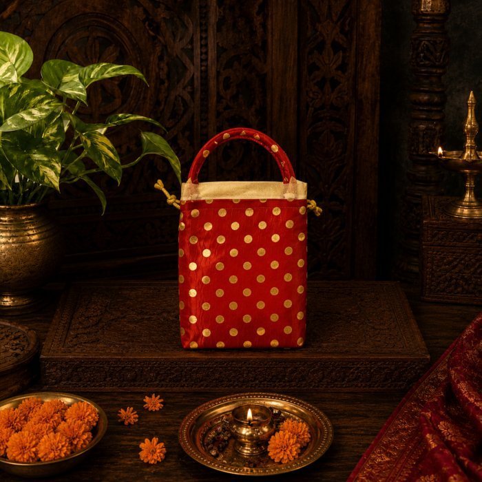 Red Return Gift Bags with Golden Dots – For Weddings & Baby Showers