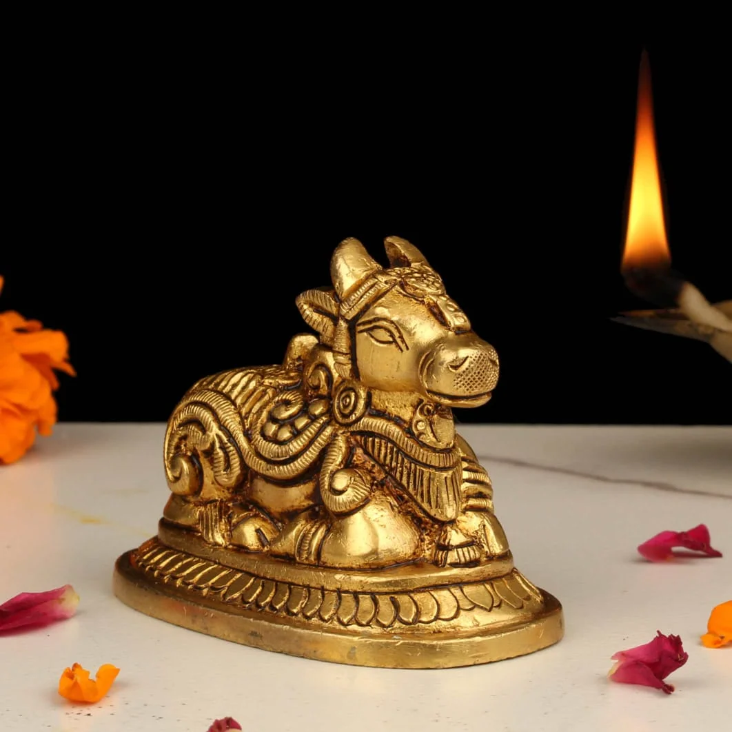 Brass Nandhi Statue Handcrafted | Nandi Idol for Home Temple Decor & Gift