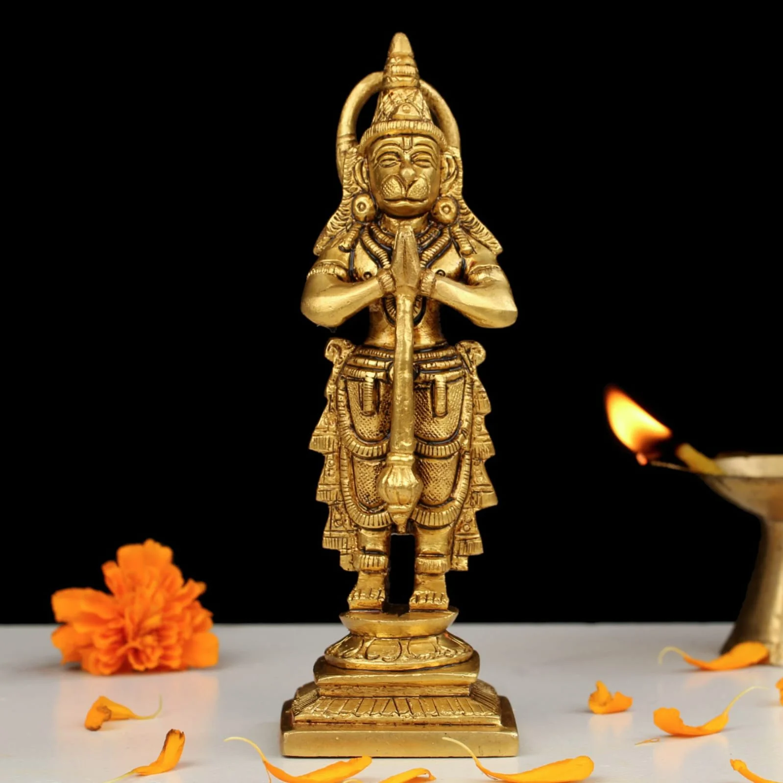 Brass Hanuman Standing Statue | Lord Hanuman Idol for Temple Home Decor