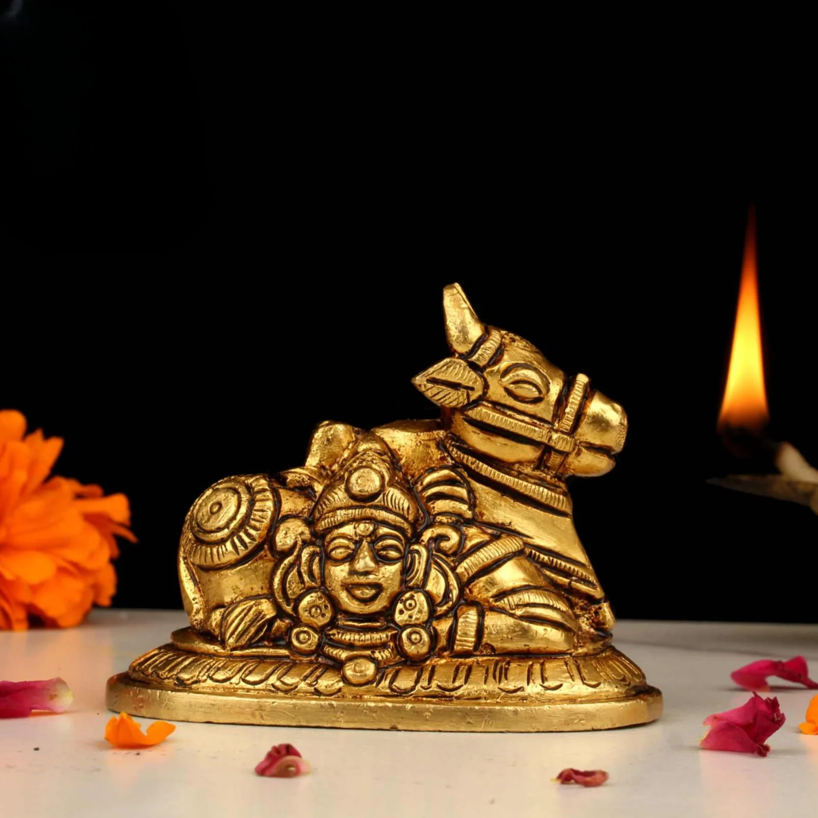 Brass Nandhi Statue | Handcrafted Nandi Idol for Shiva Home Temple Decor