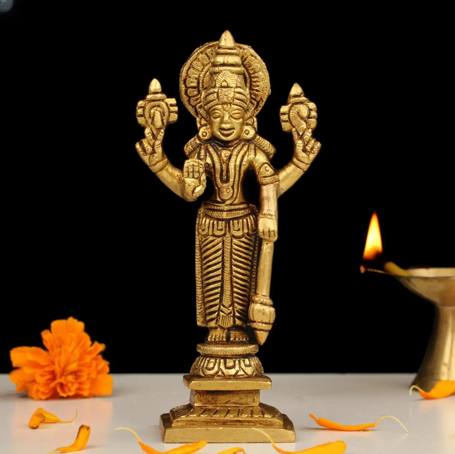 Brass Vishnu Standing Statue 5 Inch Idol for Home Temple & Spiritual Gift