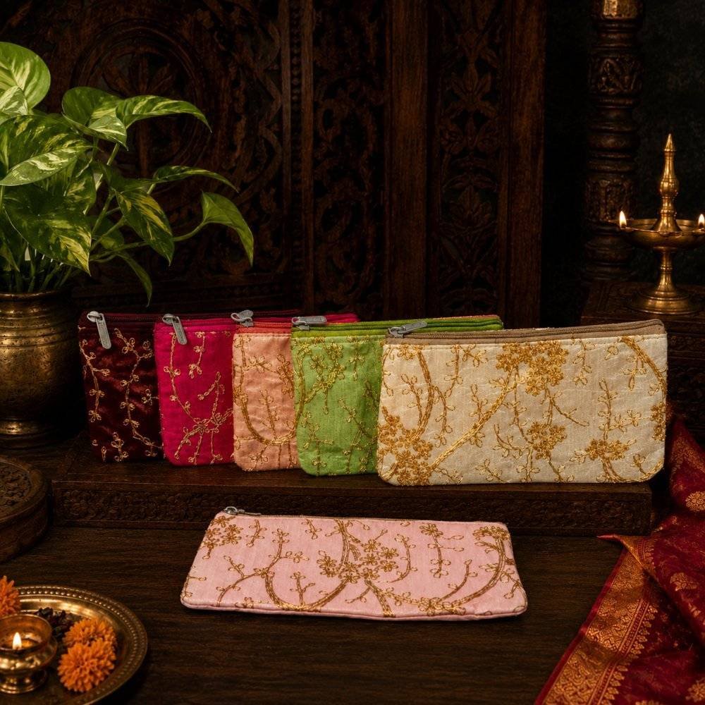 Silk Gold Embroidered Purse for Women – Ethnic Return Gift Party Bags