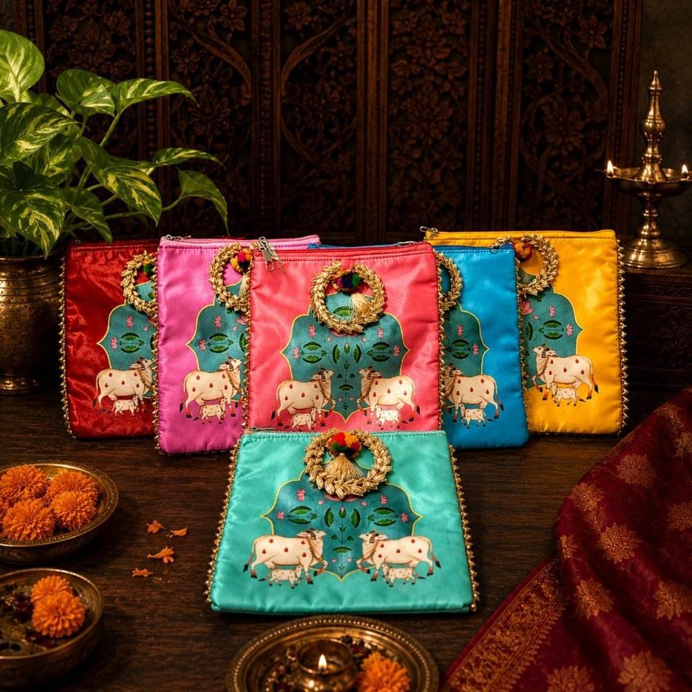 Gomatha Design Silk Potli Bags for Thamboolam & Return Gifts