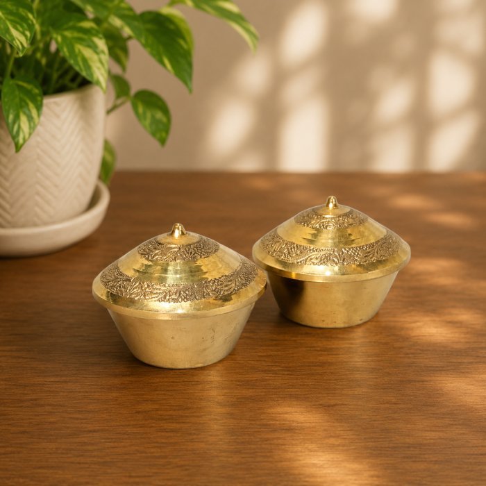 Traditional Brass Kumkum Box Set of 2 – Return Gift Idea