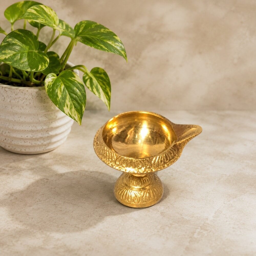 Traditional Brass Diya with Stand for Pooja, Home Temple & Festivals
