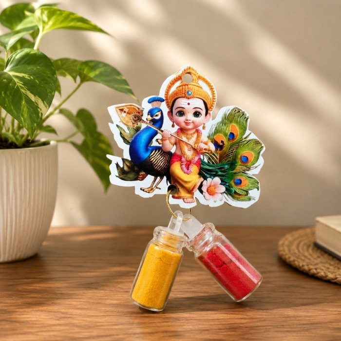 Beautiful God Murugar Fridge Magnet with Haldi Kumkum Bottles | Return Gift
