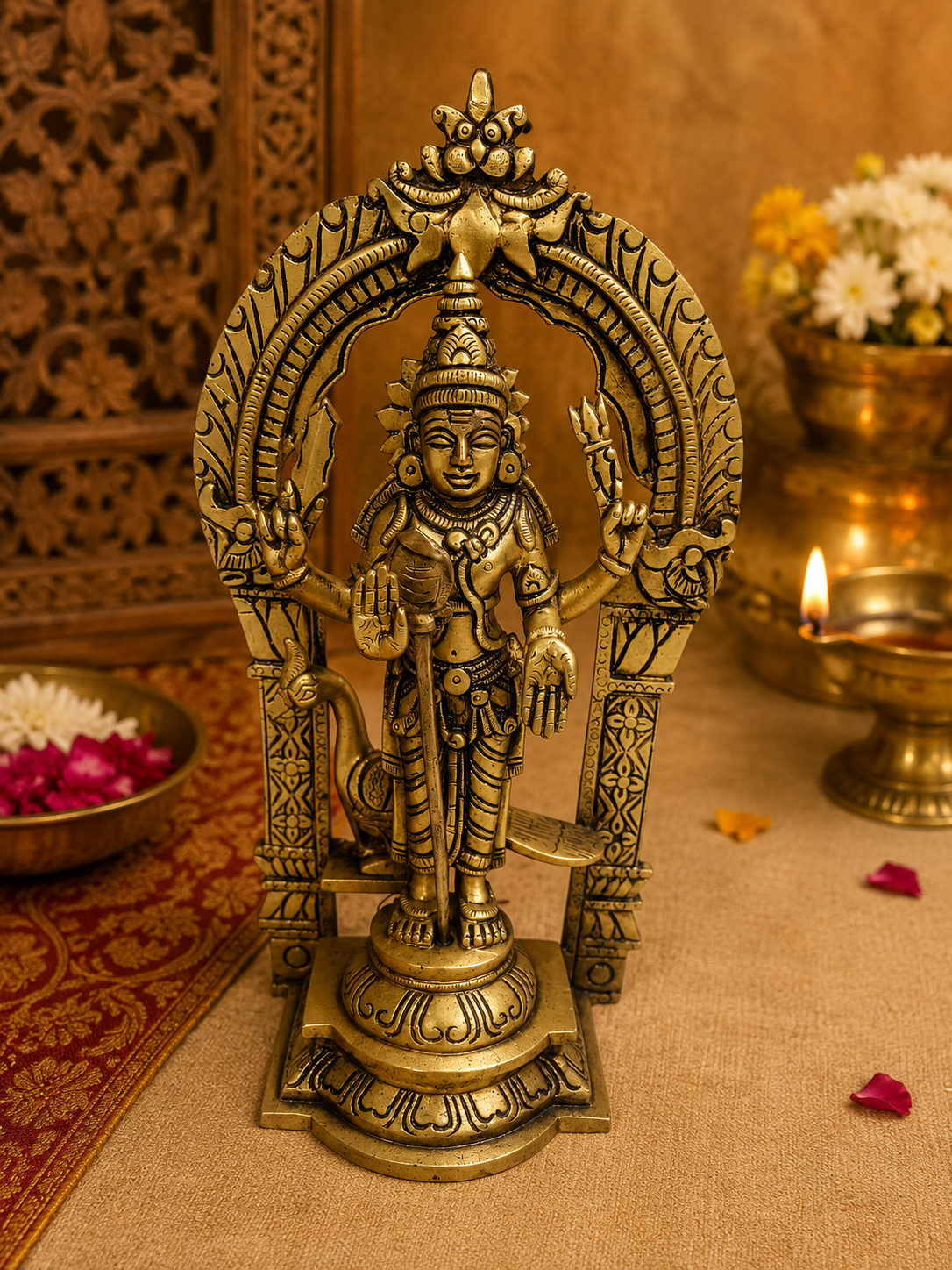 Brass Murugan Statue With Peacock for Pooja & Home Decor