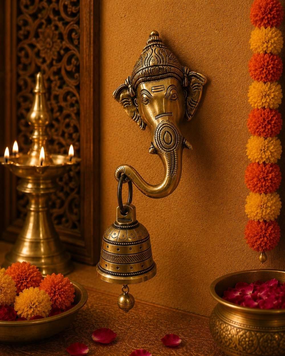 Brass Vinayagar Elephant Bell | Ganesha Wall Hanging Bell