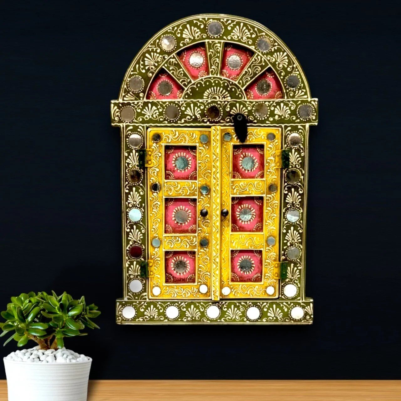 Vintage Wooden Carved Khidki Wall Art – Ethnic Window Frame Decor