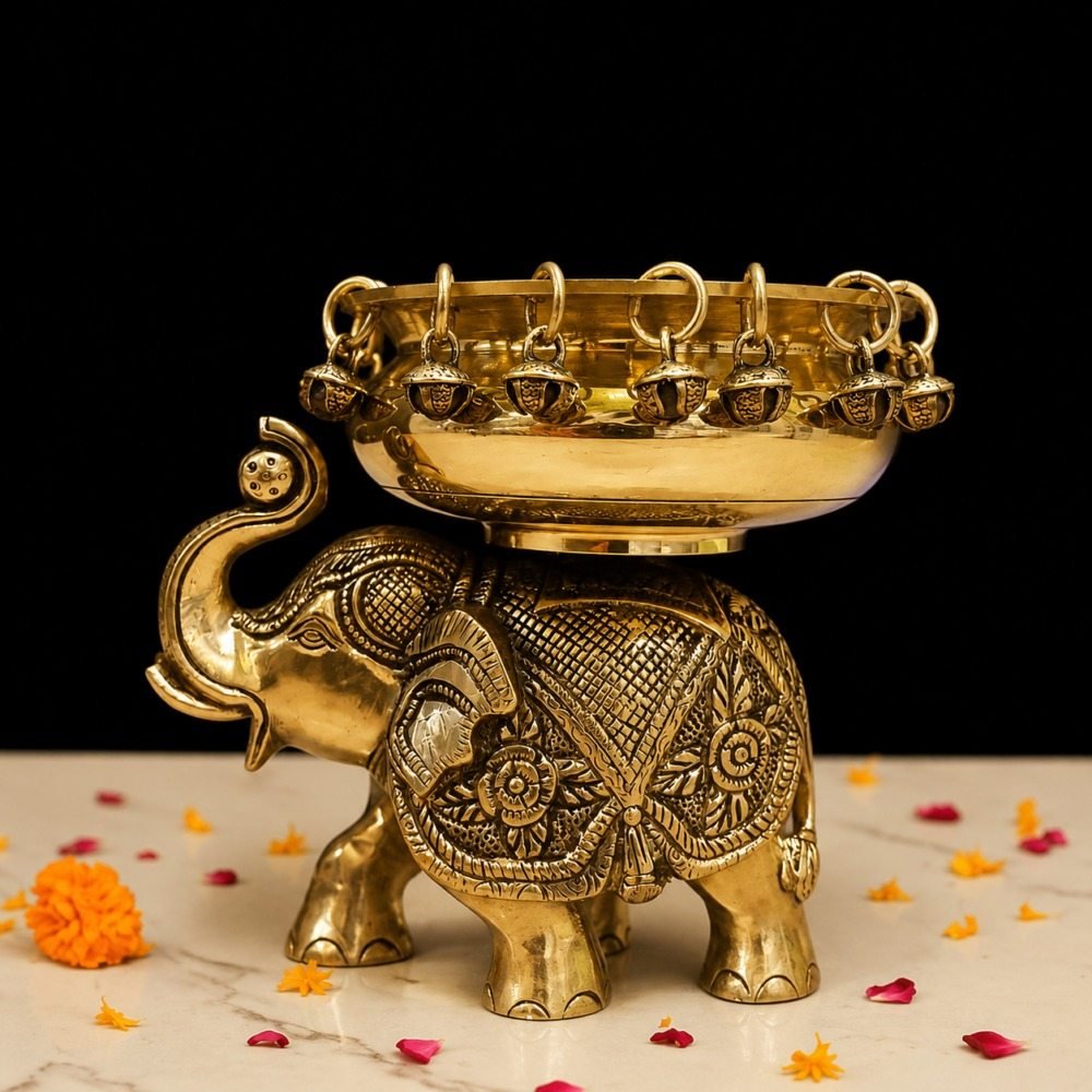 Brass Elephant Urli Bowl 7 Inch for Home Decor & Gifting