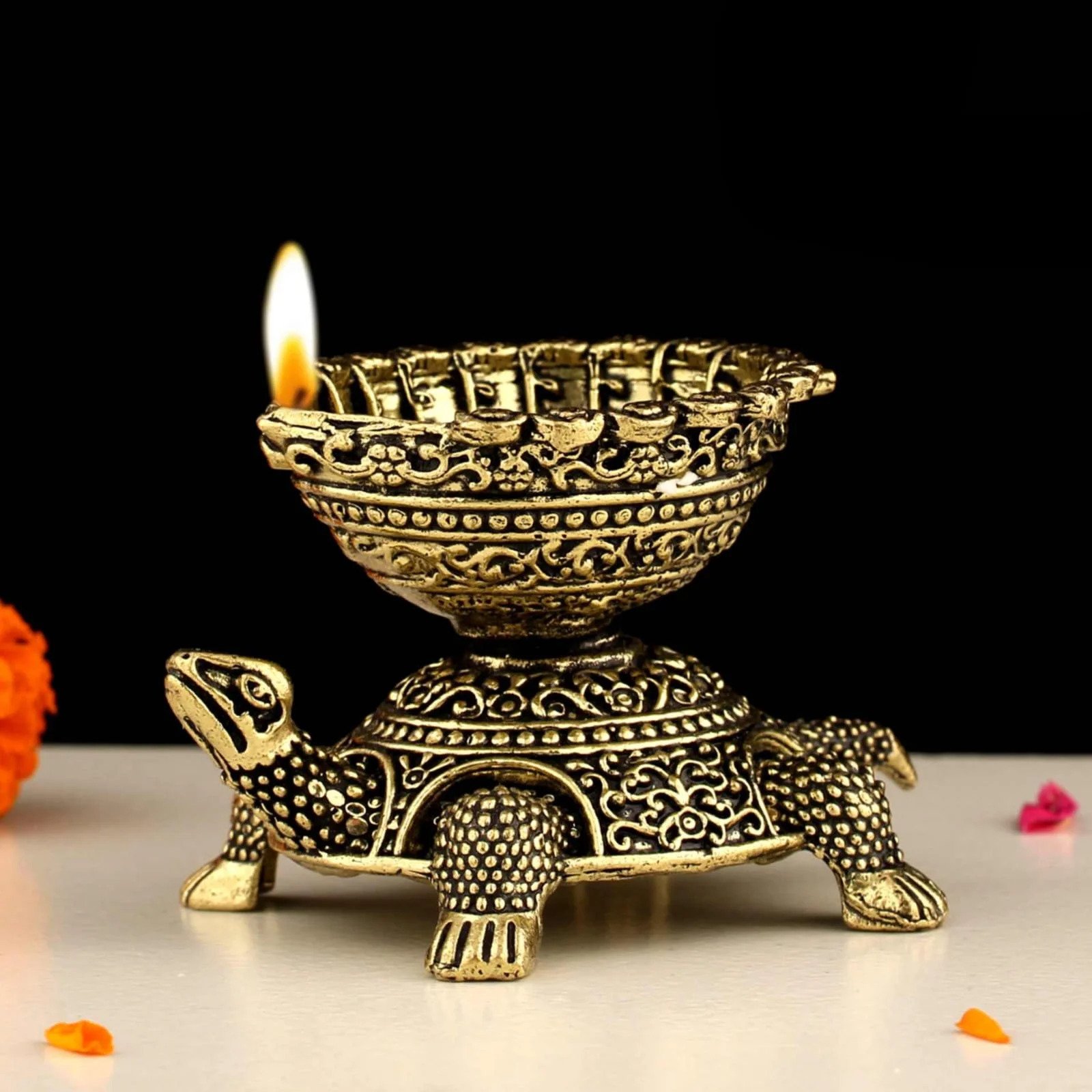 Brass Tortoise Deepam | Golden Finish Diya for Pooja & Return Gifts