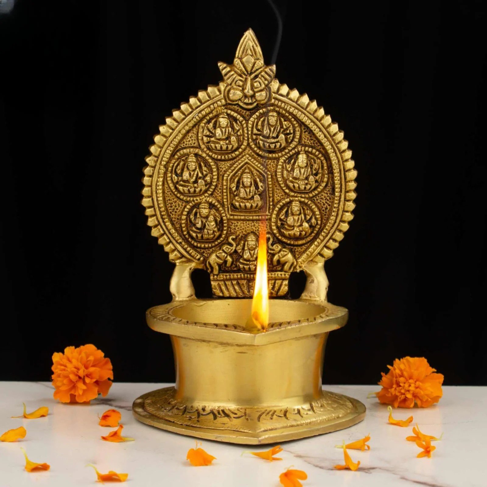 Pure Brass Ashta Lakshmi Lamp – Big Traditional Pooja Vilakku
