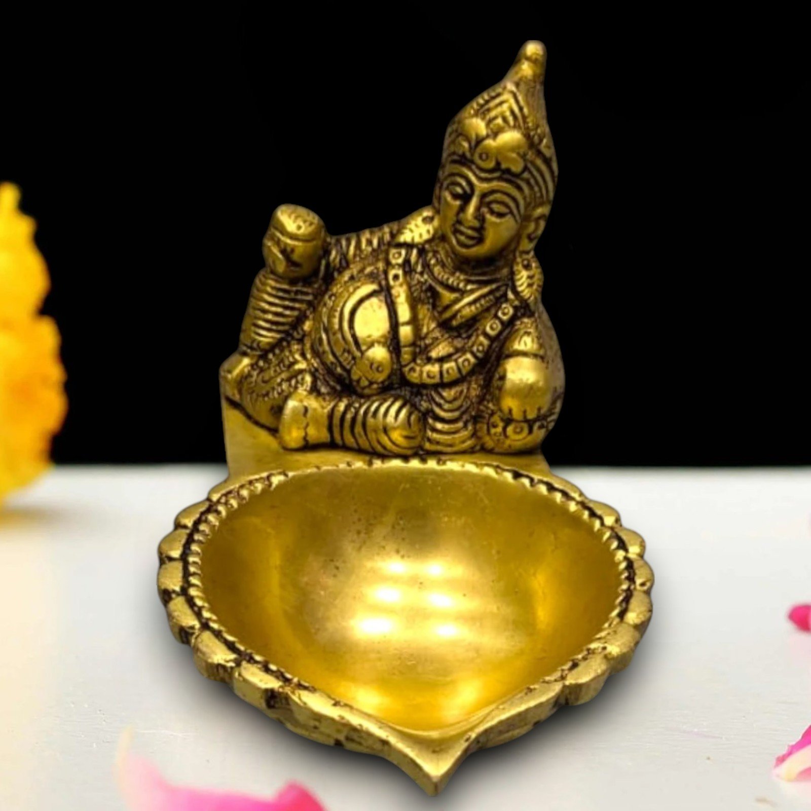 Brass Kubera Statue with Deepam – Traditional Wealth God Idol