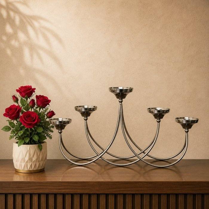 Steel 5 Stick Candle Stand | Victorian Design Table Decor – 12 Inch.