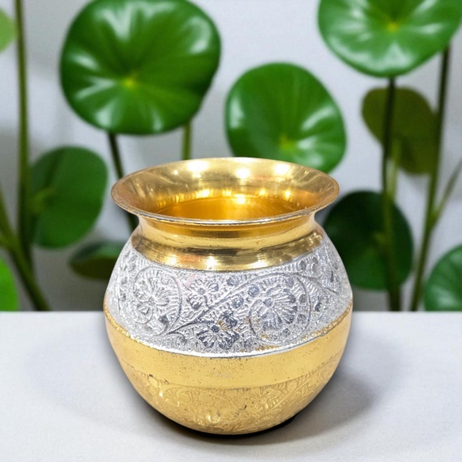 Golden Plated Pure Brass Kalash Lota 6 Inch (600 ML) for Pooja & Festivals
