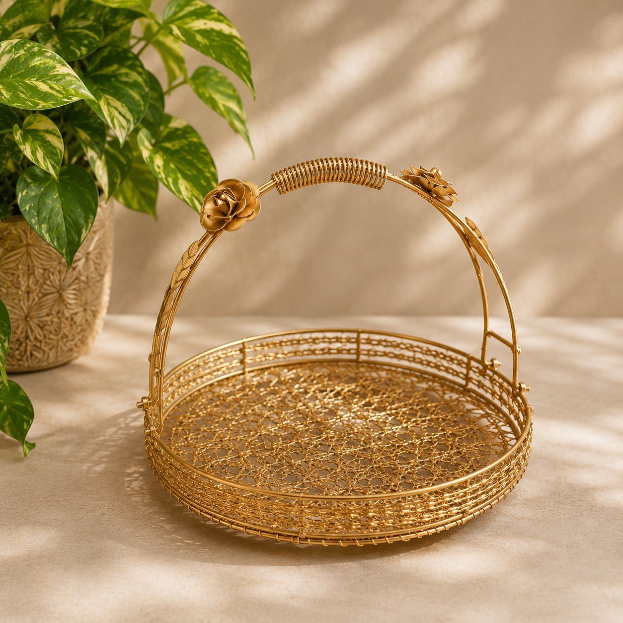 Metal Basket 12 Inch with Beautiful Wire Mesh for Fruits, Vegetables & Sweets