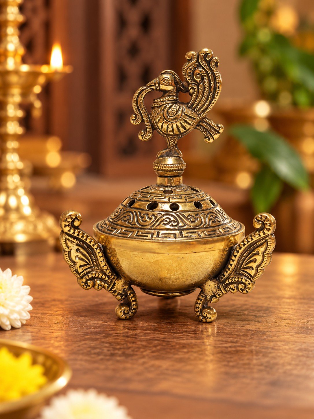 Brass Peacock Dhoop Dani | Incense Burner for Pooja & Home Decor
