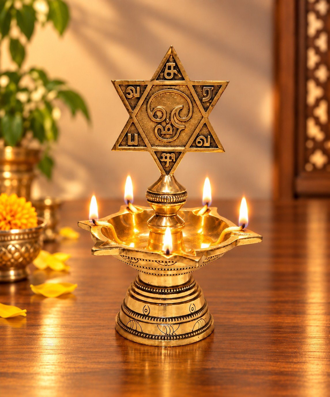 Brass Saravanabava 6 Face Lamp for Pooja & Home Decor