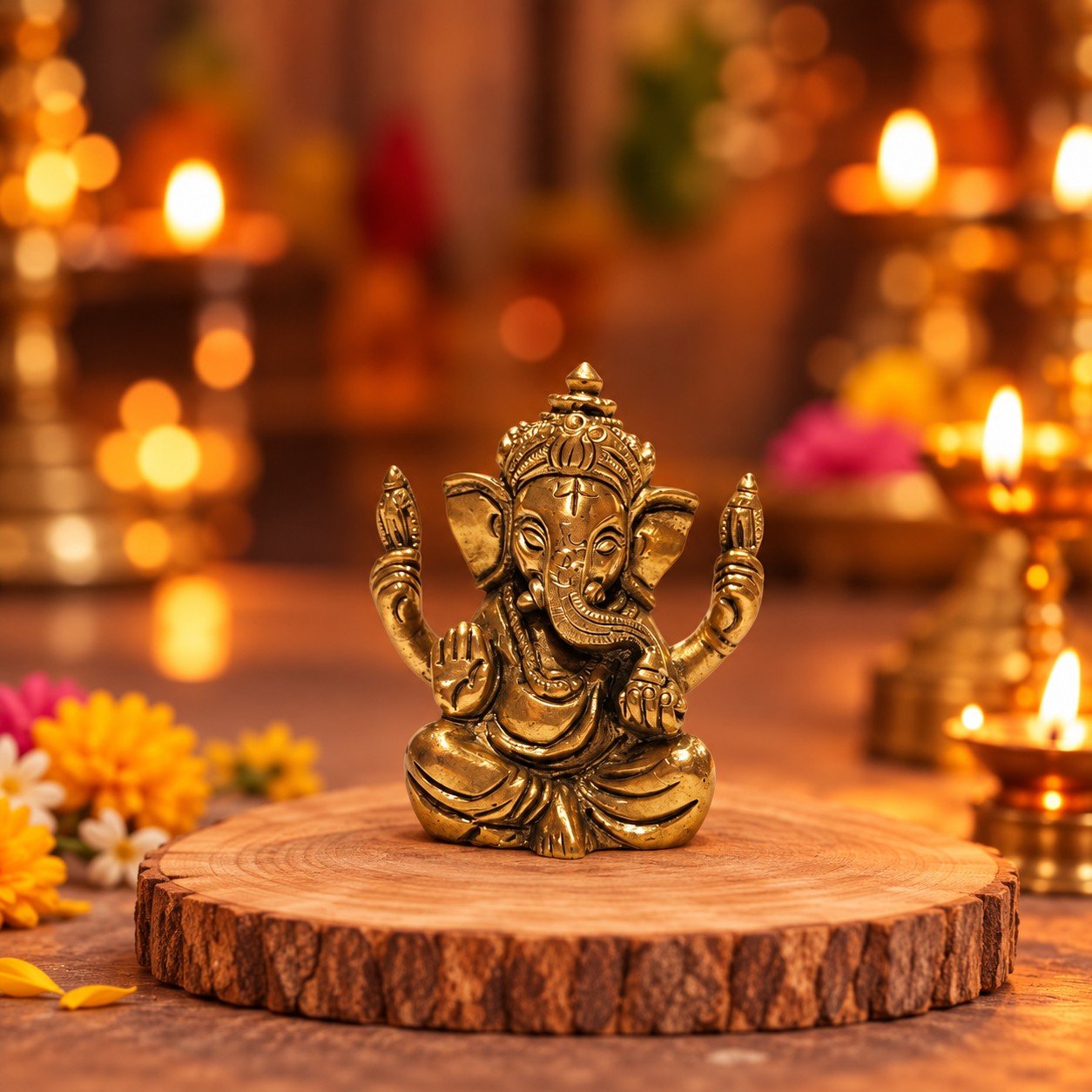 Small Brass Ganesha Idol for Pooja, Home Decor & Gifting