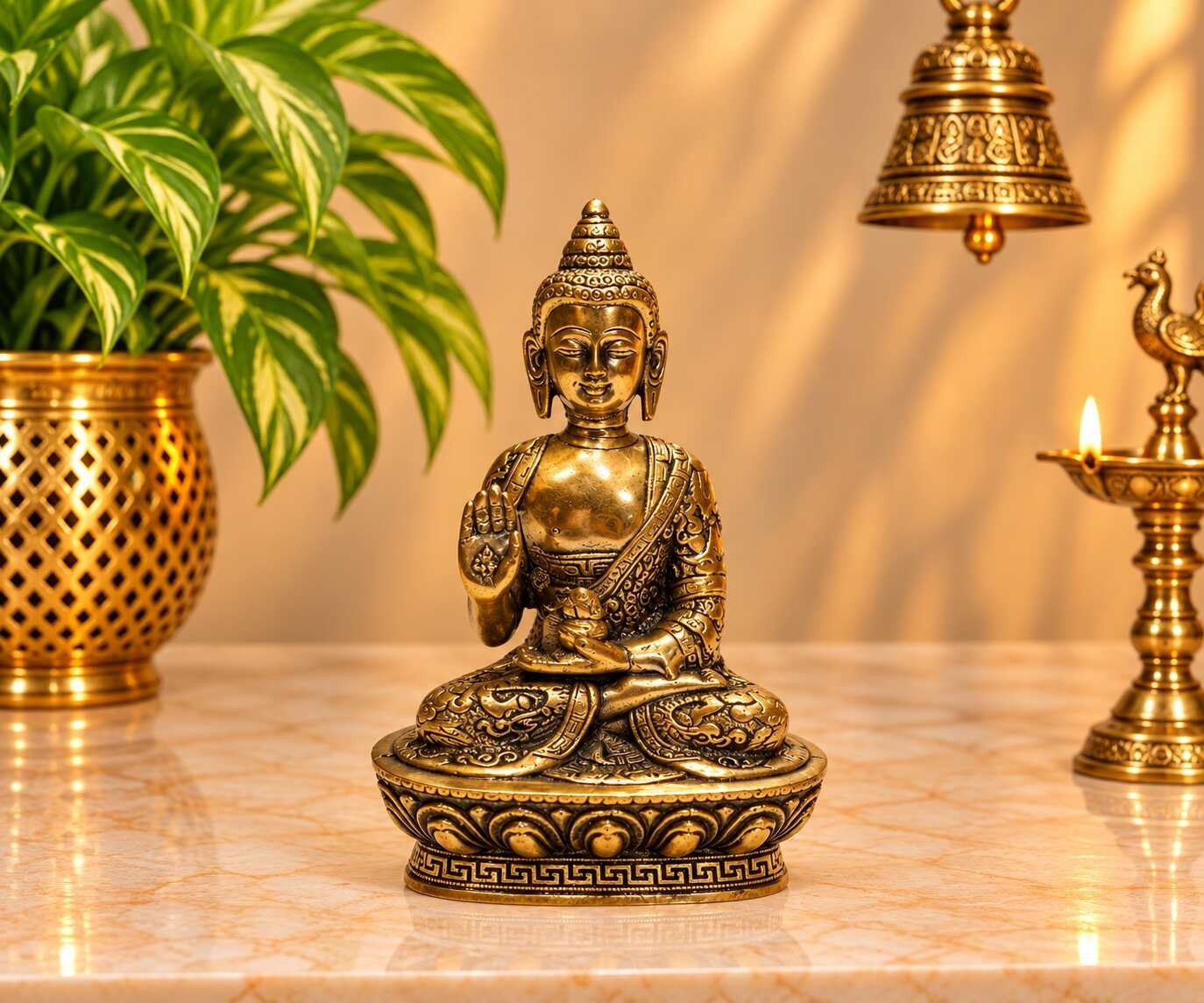Brass Buddha  Small Idol for Pooja, Home Decor & Gifting