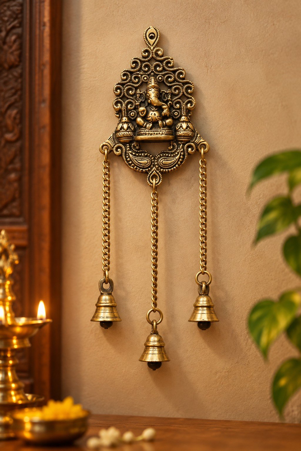 Brass Wall Hanging Ganesha Bell for Pooja & Home Decor