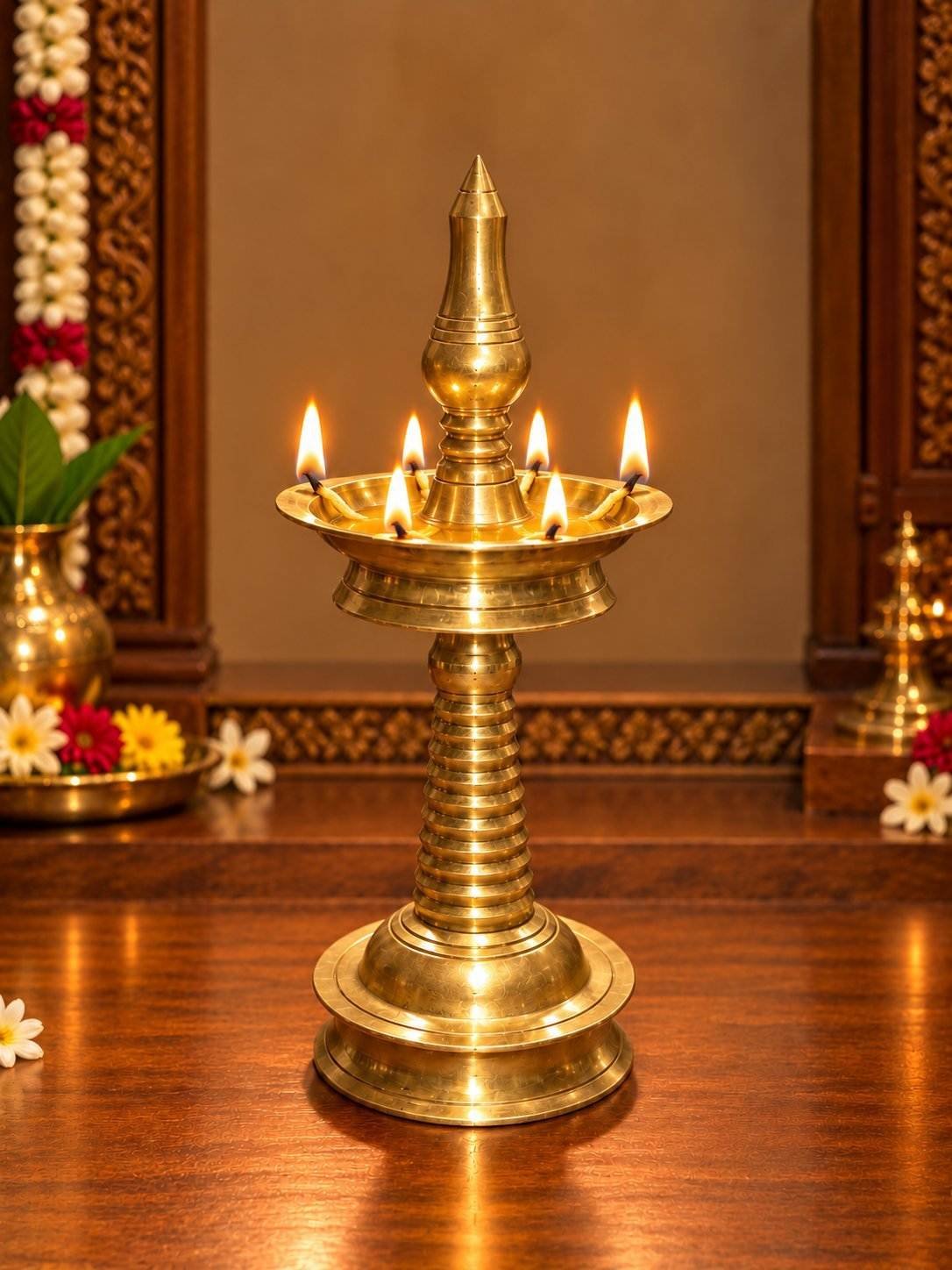 Traditional Brass Kuthu Vilakku | Standing Pooja Deepam Lamp