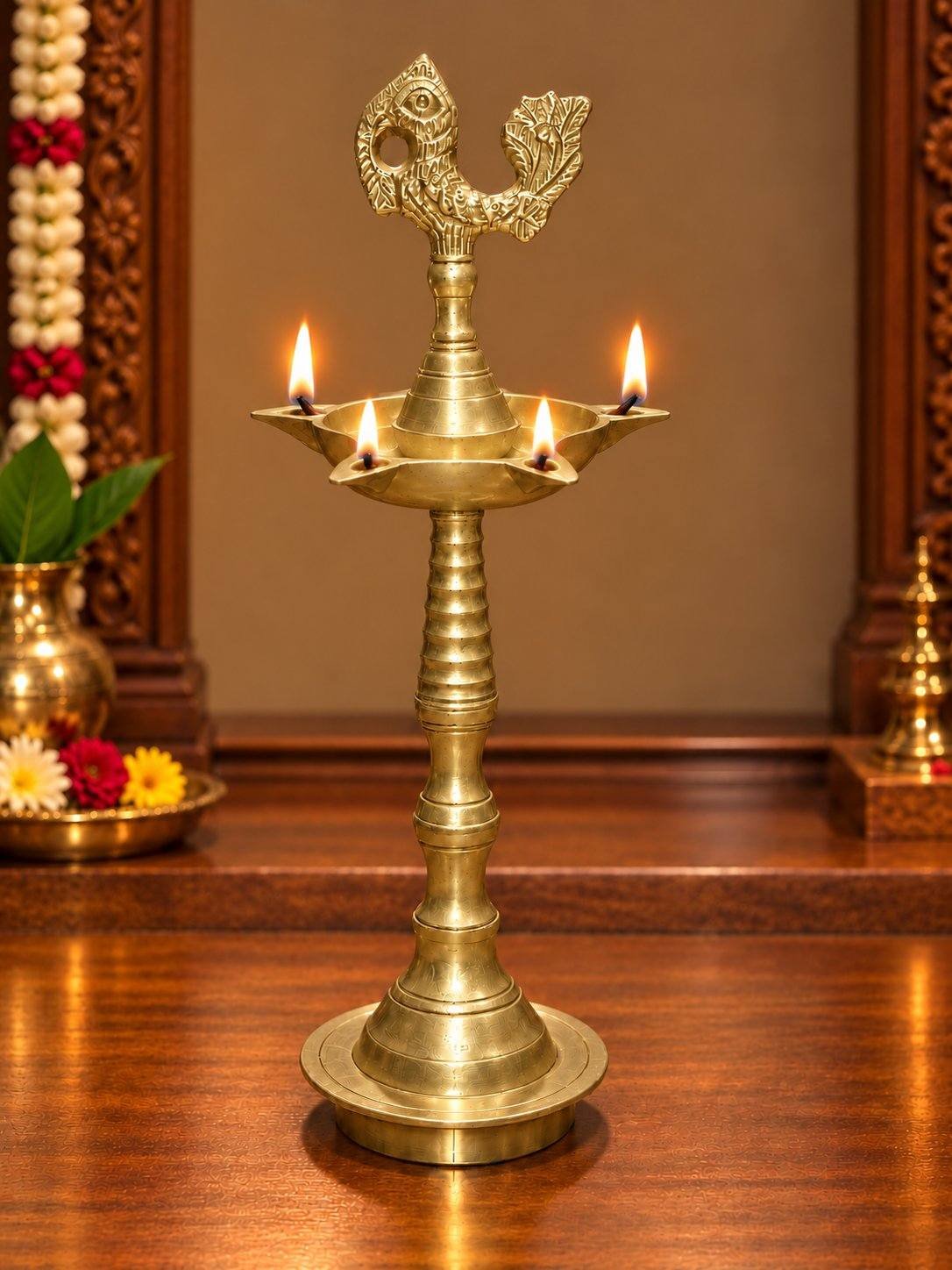 Traditional Brass Annapakshi Vilakku | Standing Pooja Deepam