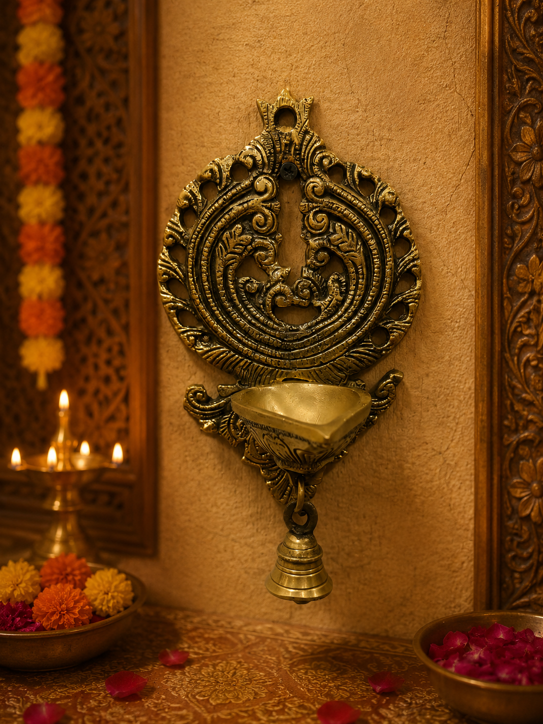 Brass Bell Lamp for Pooja, Temple & Traditional Home Decor