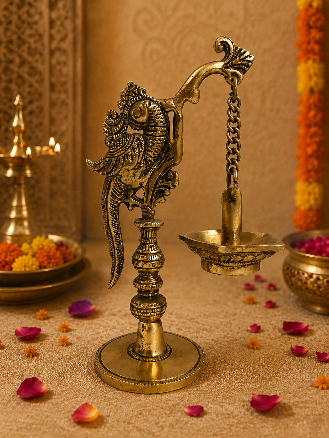 Brass Annapakshi Hanging Lamp for Pooja & Traditional Home Decor