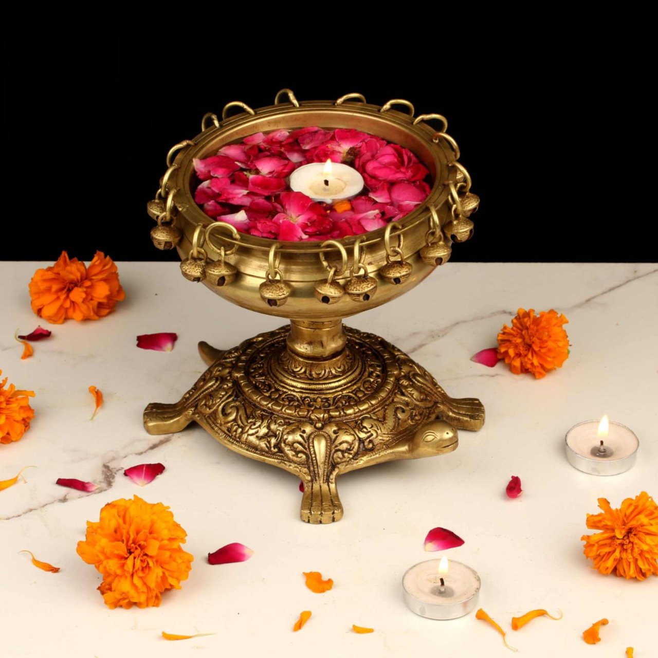 Brass Tortoise Urli Bowl 6 Inch | Decorative Brass Urli for Home Décor