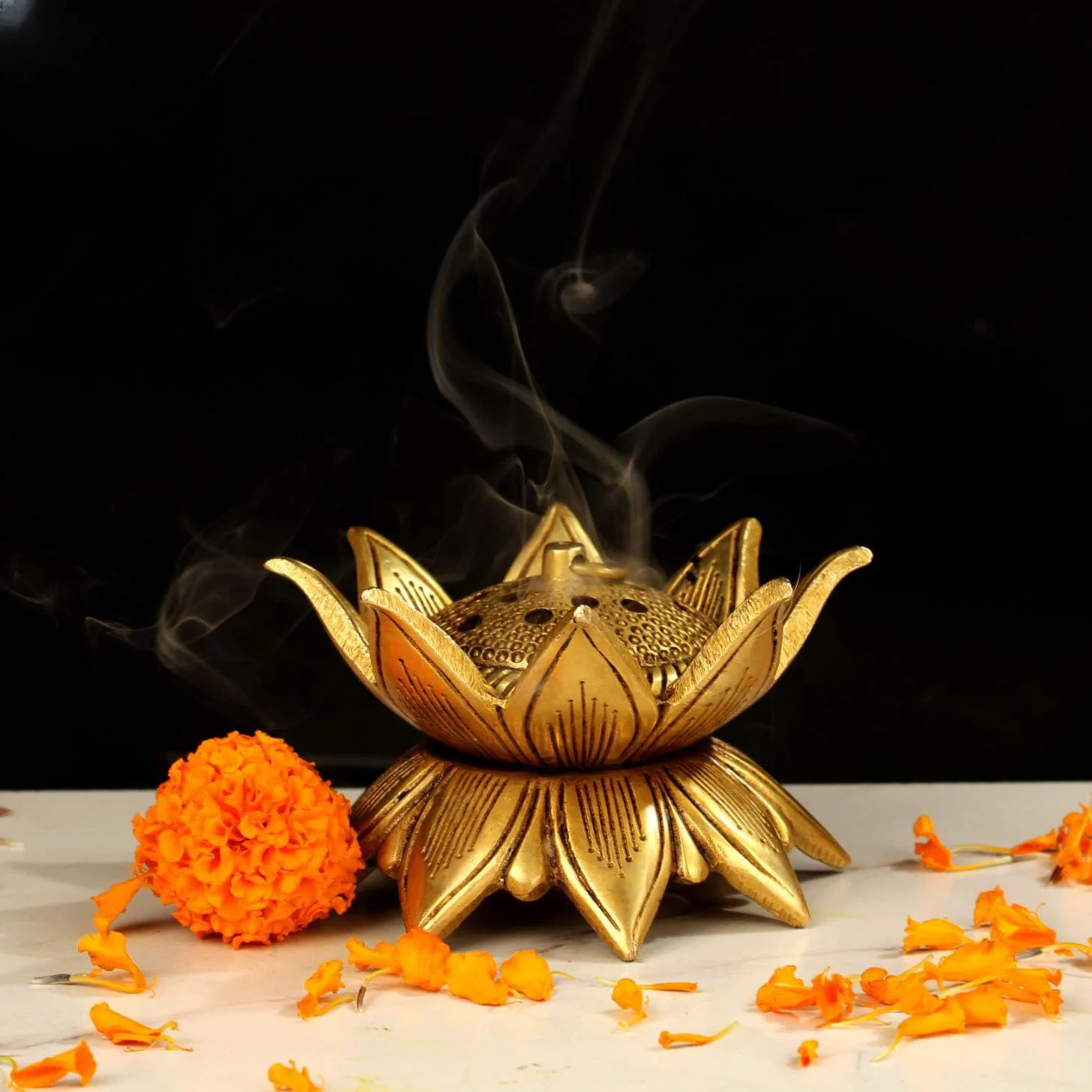 Brass Lotus Dhoop Dani – Kamal Design Incense Burner for Pooja