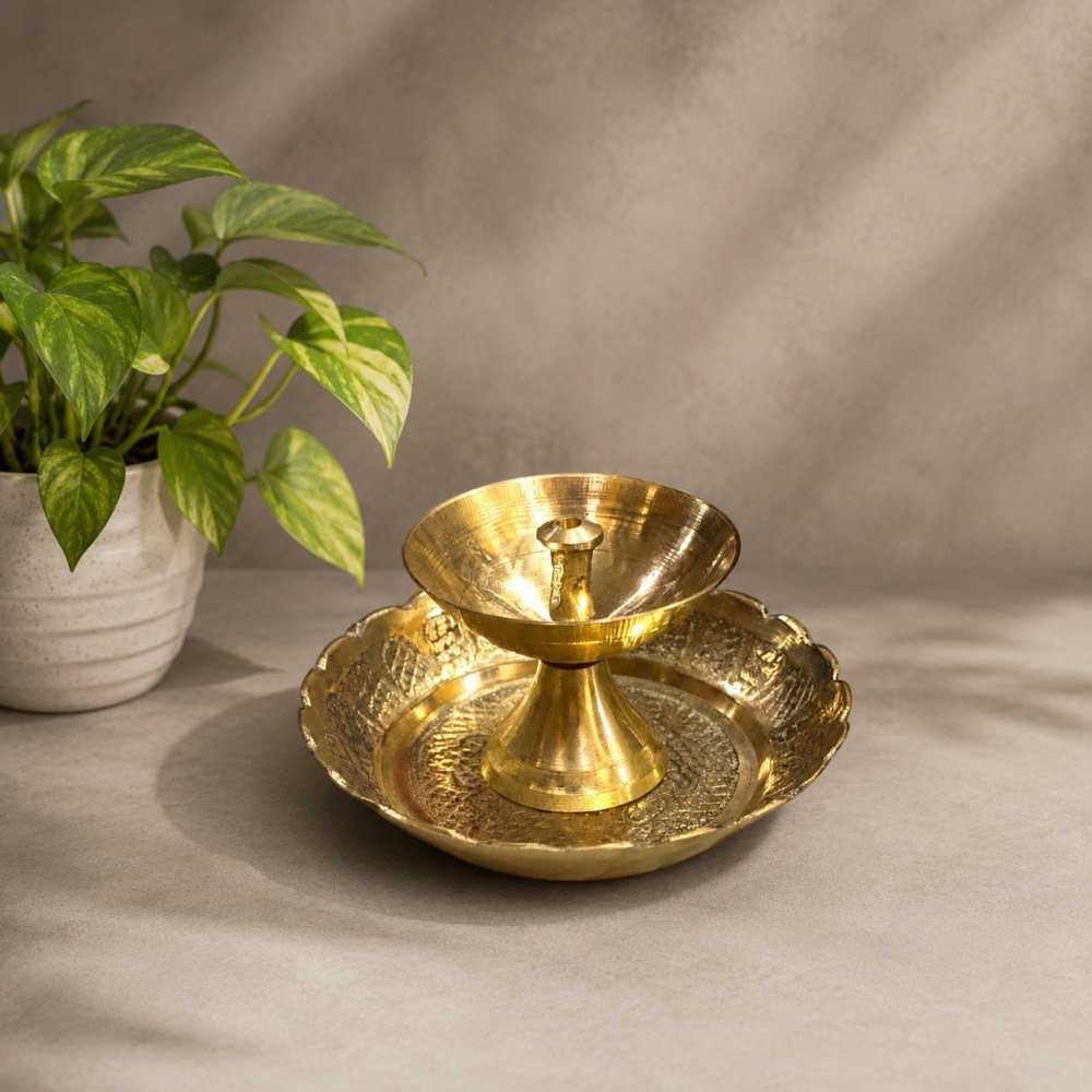 Small Brass Plate with Pyali Set for Pooja | Traditional Gift Item