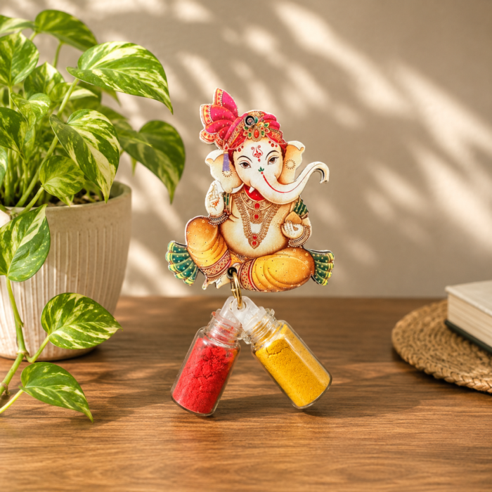 Beautiful Vinayager Fridge Magnet with Haldi Kumkum Bottles | Return Gift