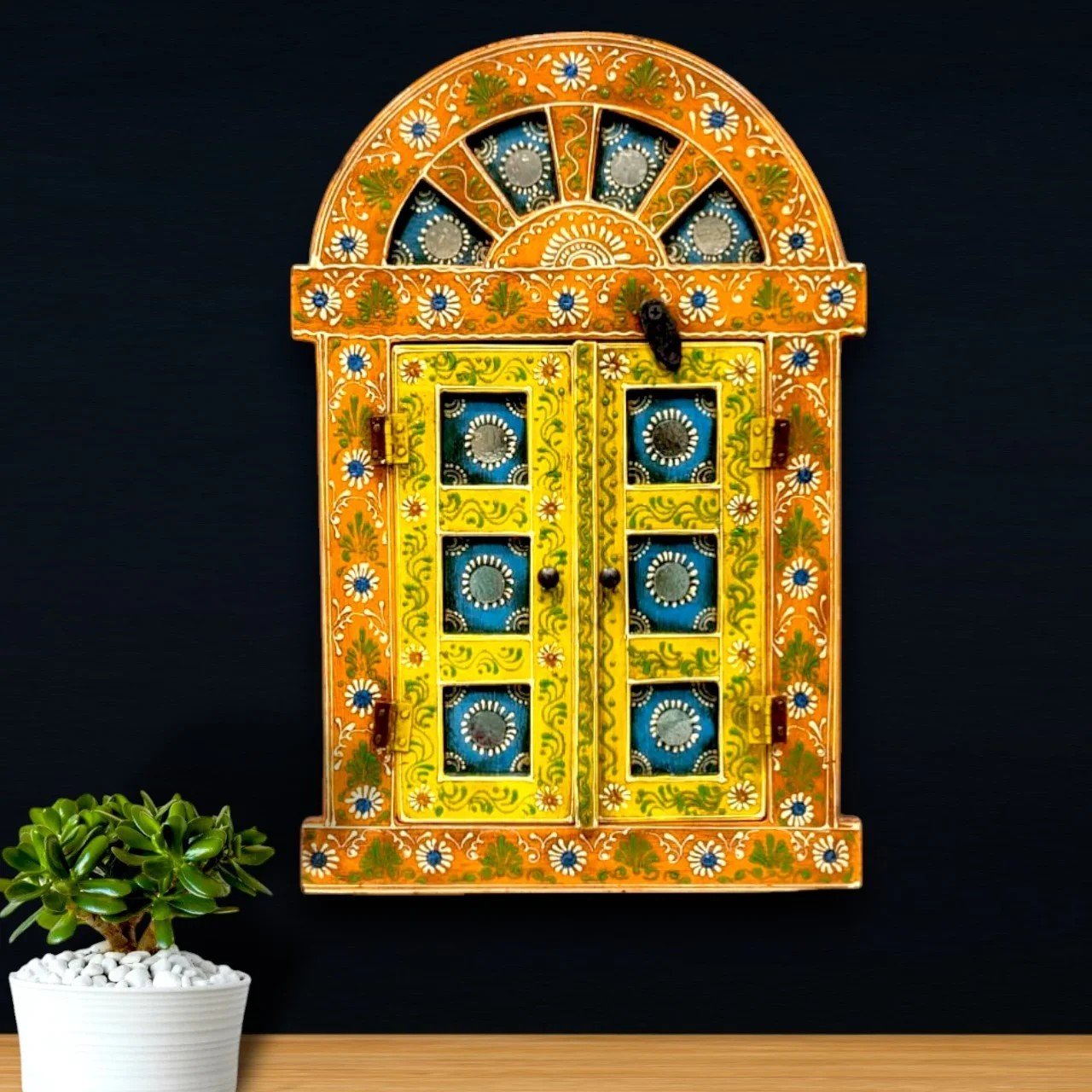 Vintage Wooden Carved Khidki Wall Art – Ethnic Window Frame Decor