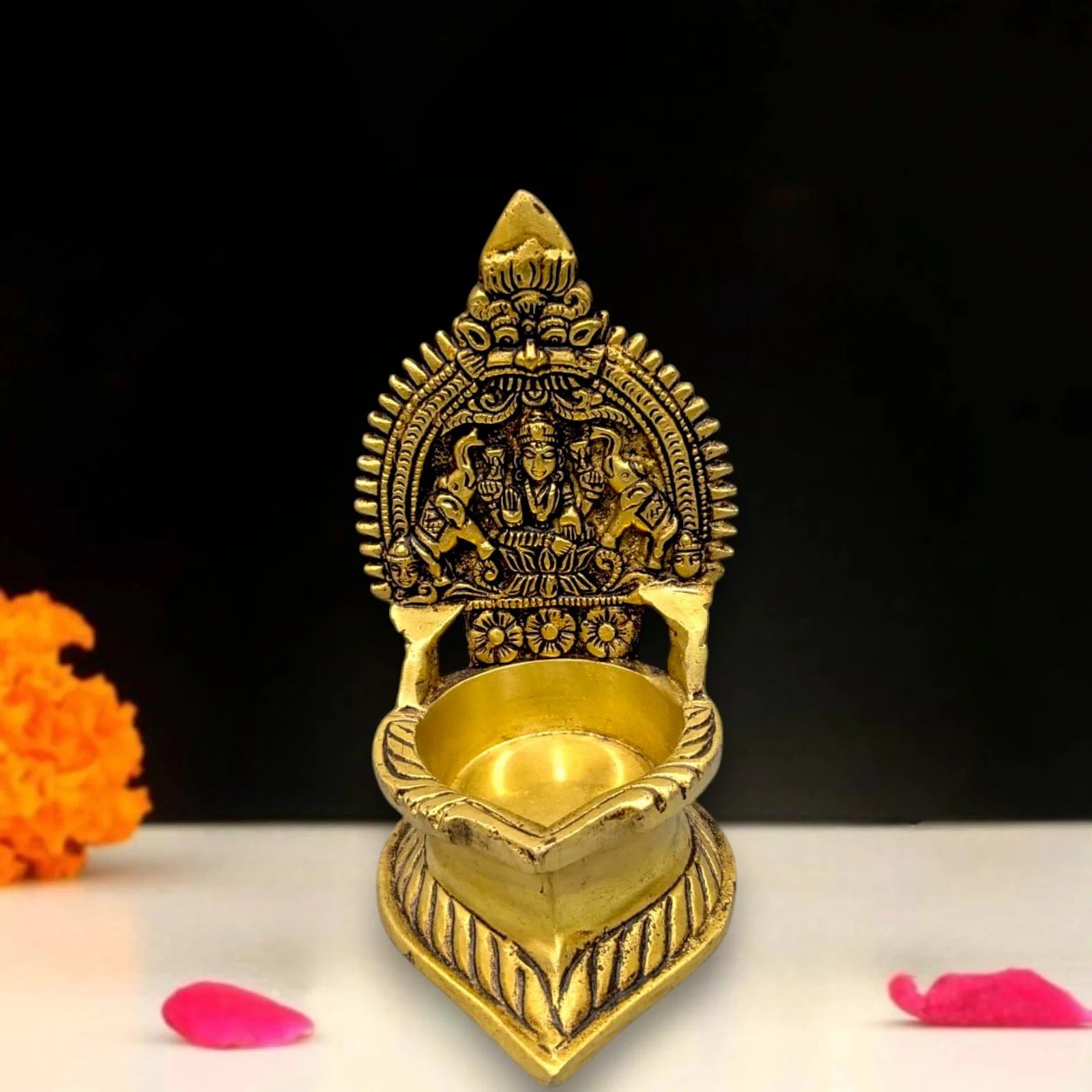 Brass Gajalakshmi Diya 5.5 Inch | Antique Finish Lakshmi Deepam Vilakku
