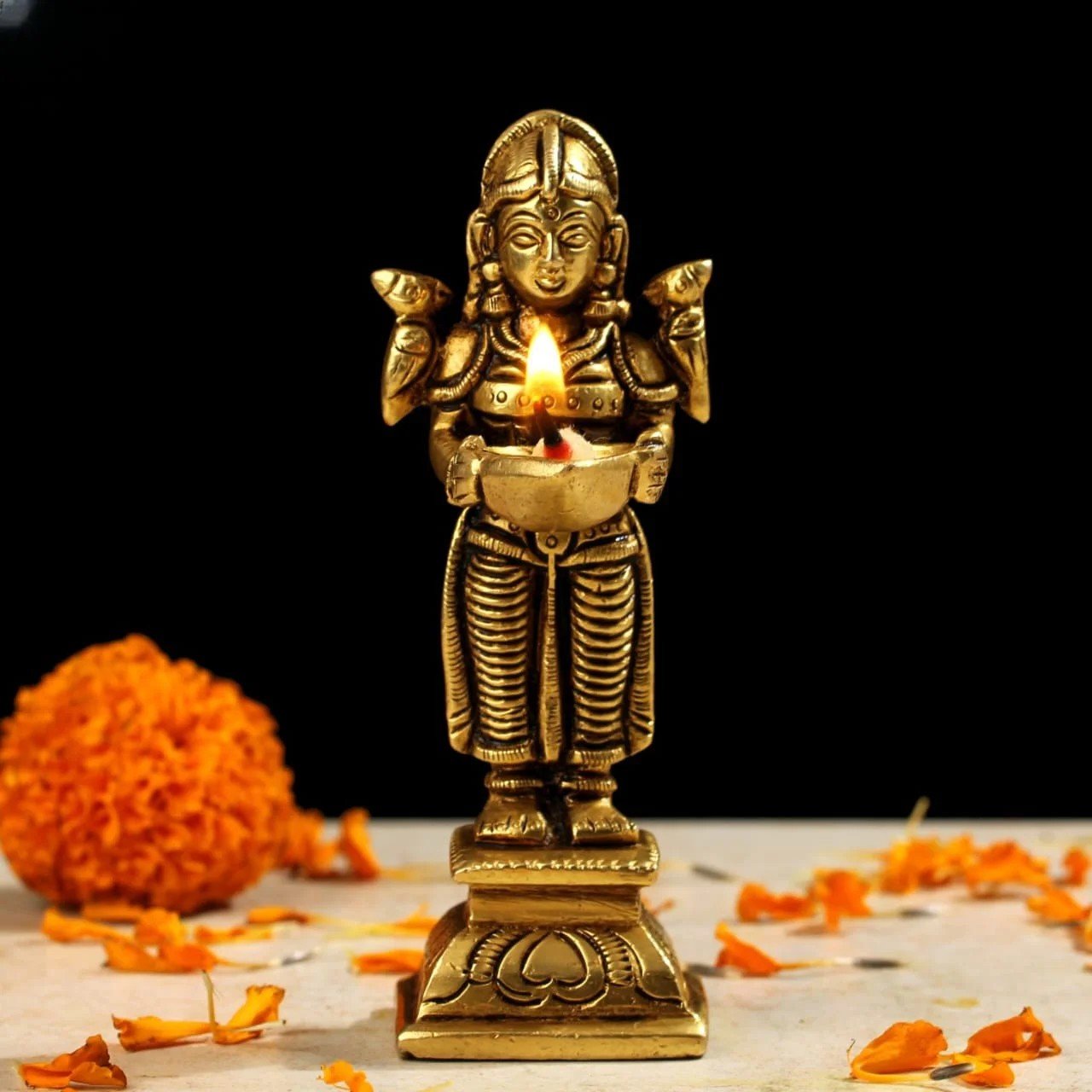 Handcrafted Small Brass Deep Lady Diya for Pooja & Home Decor