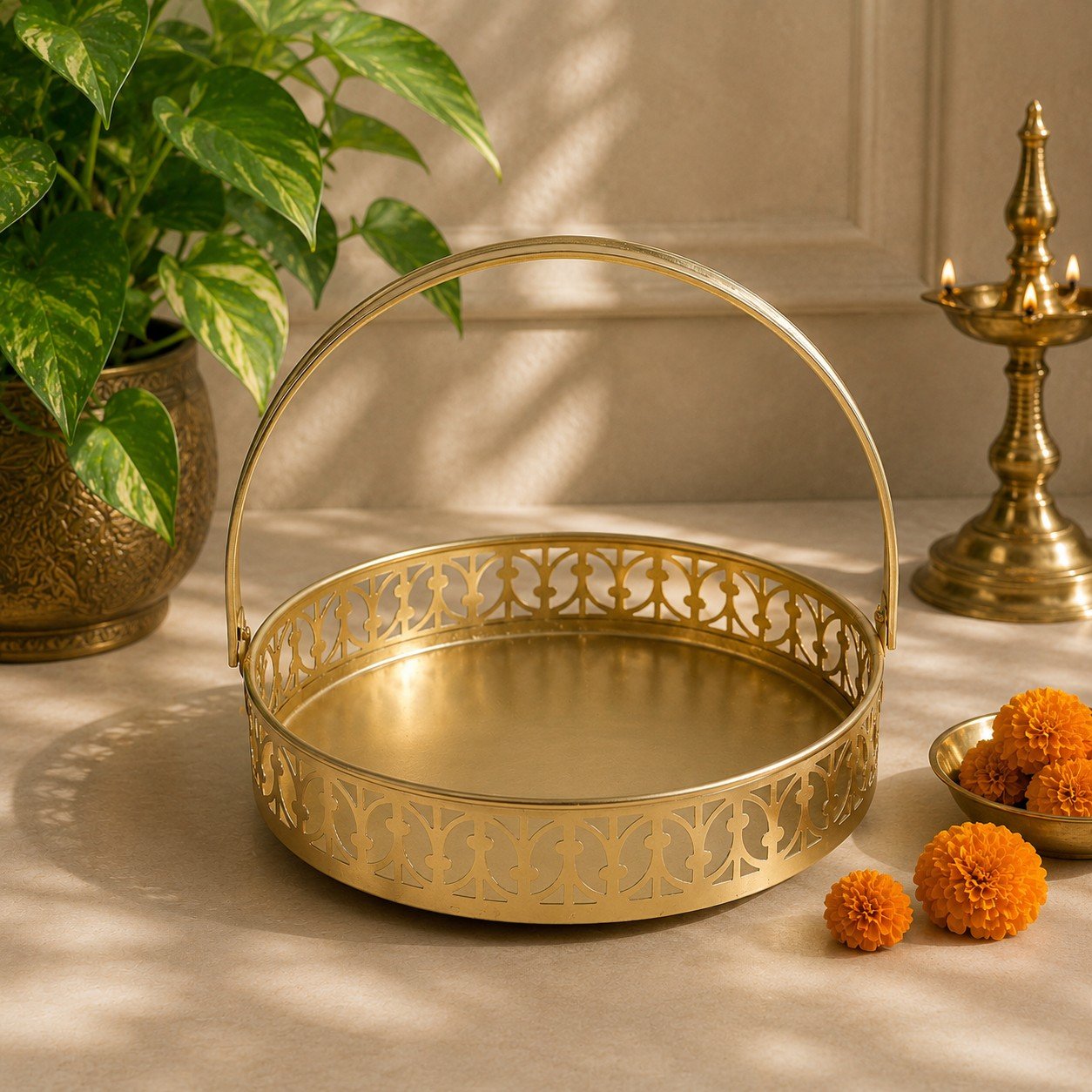 Metal Basket 10 Inch Multipurpose Round Basket with Handle for Kitchen & Dining